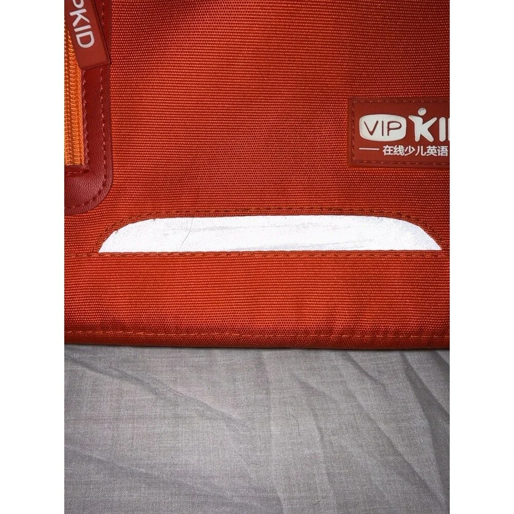 VIPKID Small Orange Backpack Smile Face Patch Zip Padded Adjustable Straps